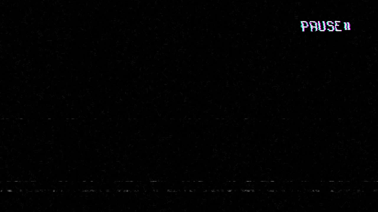 VHS Style Glitch Static with Flickering Pause Text