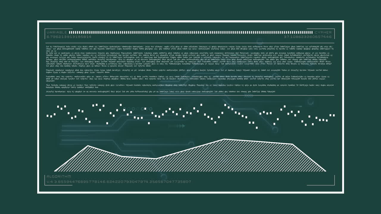 검은 바탕 위의 스크린에서 디지털 데이터 처리의 애니메이션