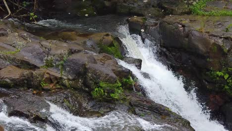 hd hawaii kauai slow motion of a split waterfall with a tilt down toward end of the clip