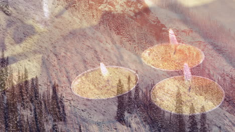 animation of winter landscape over seen through the window christmas candles