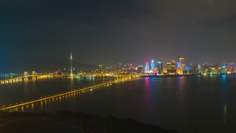 iluminación nocturna china famoso puente de macau taipa carretera panorama 4k lapso de tiempo