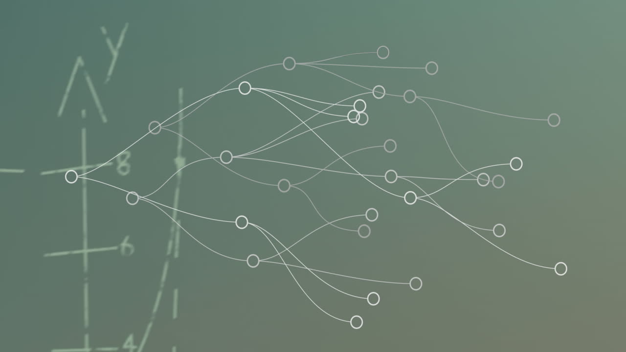 animación de puntos de conexión y ecuaciones matemáticas contra un fondo gris.