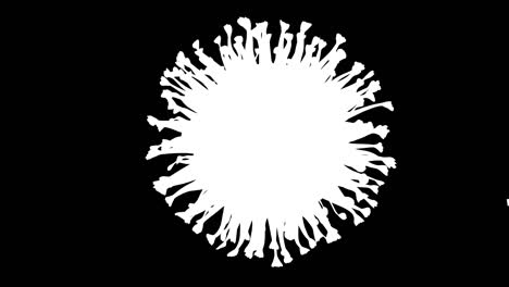 coronavirus molecule rotating white on black negative