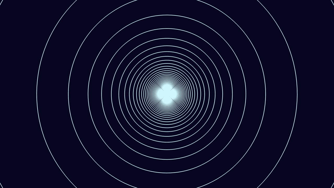 White spiral lines converge at the center of a circular pattern, leading outward. A minimalistic design with precision and symmetry, culminating in a white dot at the center