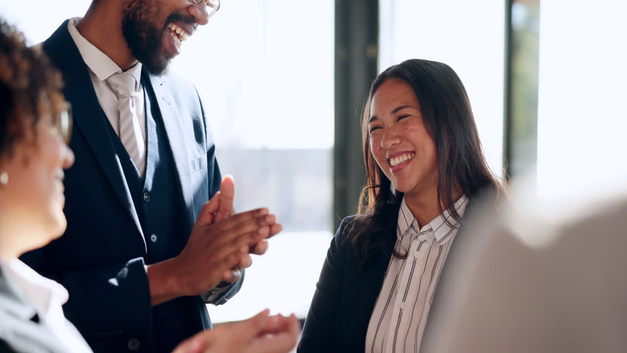 Success happy woman or business people clapping
