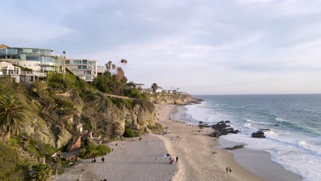 stunning thousand steps beach on laguna california coast at sunset, aerial view