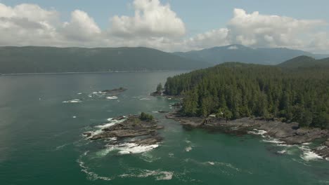 beautiful aerial landscape view of the rocky pacific ocean coast in the southern vancouver island during a sunny summer day