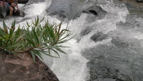 Water-stream-splashing-and-flowing-in-river-at-waterfall,-slow-motion