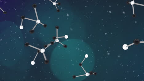 estructuras moleculares flotando sobre el espacio animación con estrellas y partículas