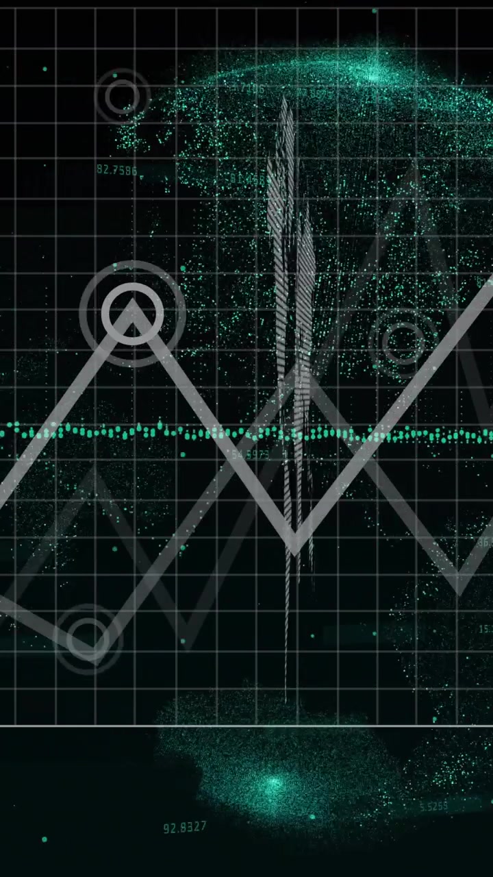 Vertical video: Dotted world map receiving data, pulsing nodes and shaping links for analytics