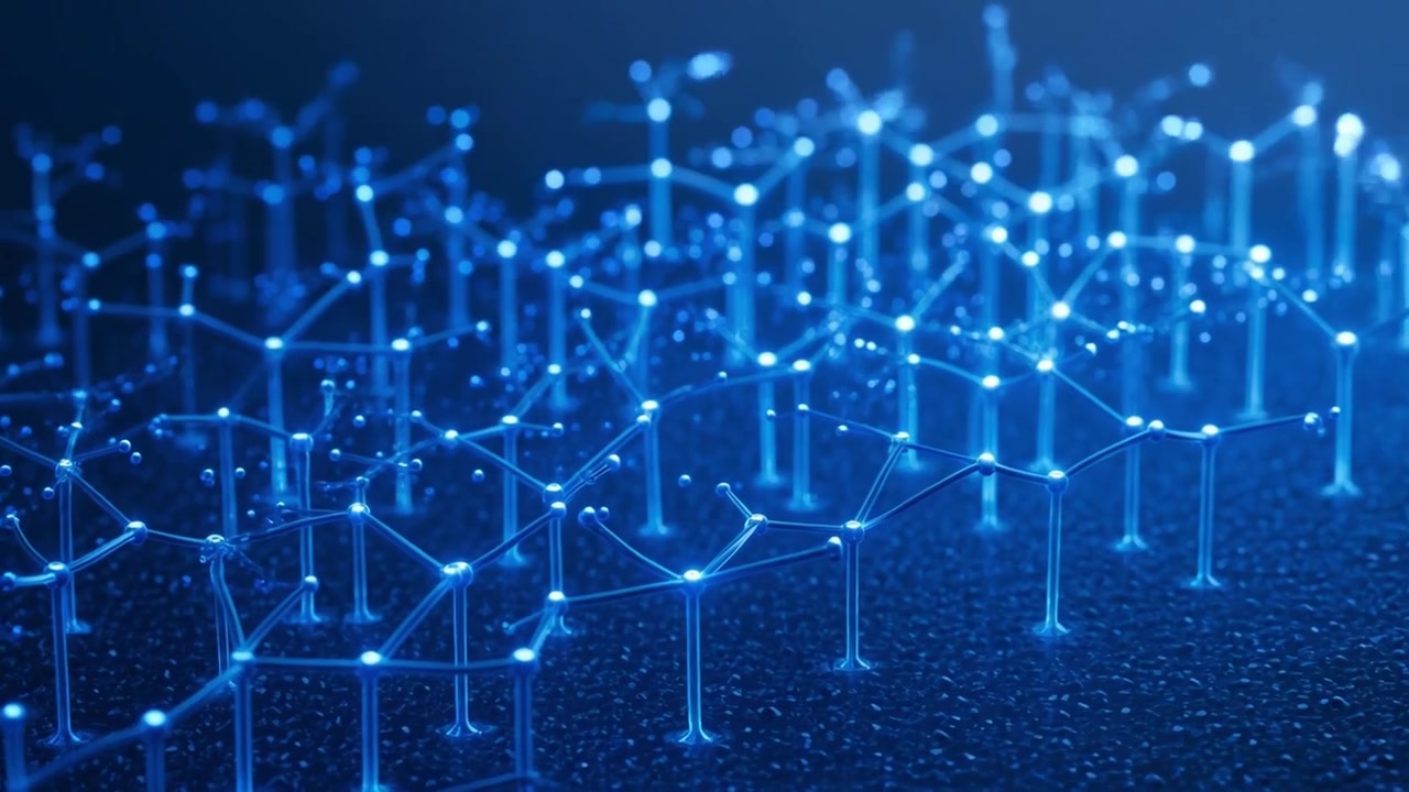 Digital Network Forming with Blue Glowing Nodes and Lines