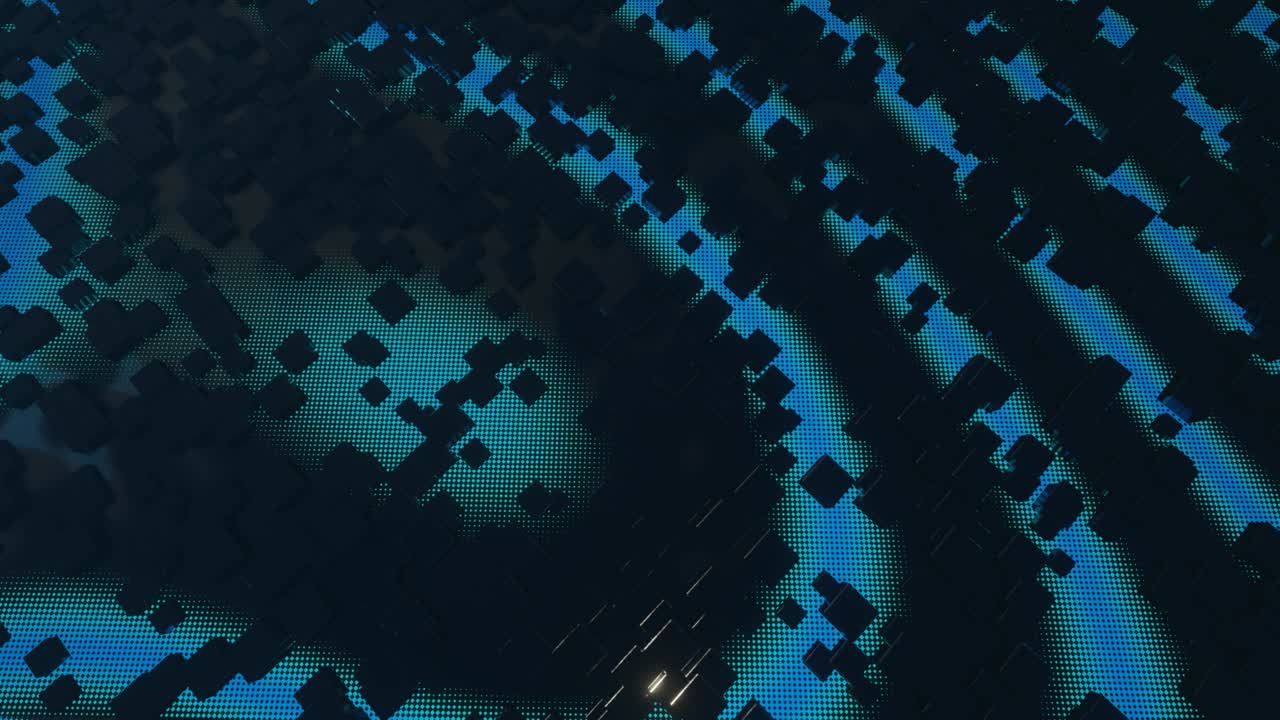 animación en bucle 4k. objetos 3d forman composición de ciencia ficción en la superficie patrón 3d. patrón de alta tecnología en la superficie plana, brillo de neón, elementos complejos y estructura tecnología de la información, hardware futurista