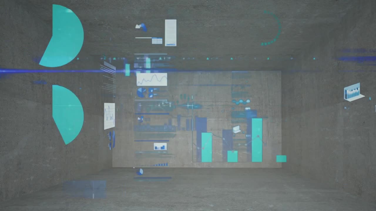 animación de estadísticas y procesamiento de datos sobre un fondo gris