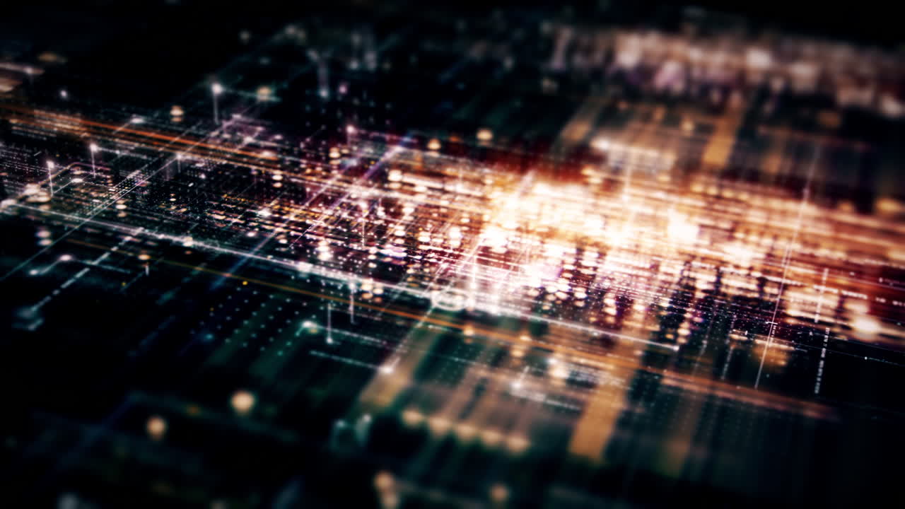 Futuristic abstract de-focus flowing data matrix, meta, metaverse, telemetry and encrypt numbers display with particles simulation in cyber space environment for head up display background-29
