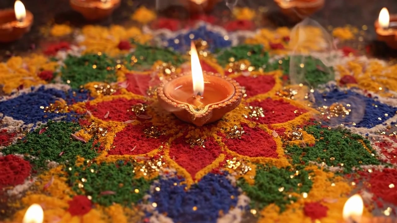 Traditionell indisk rangoli-dekoration för diwali-festivalen.