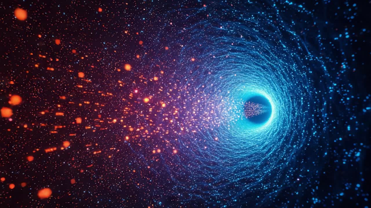 A Captivating Representation of a Cosmic Vortex: Exploring the Depths of a Hypothetical Black Hole with Dynamic Particle Trails and Beautiful Light Effects