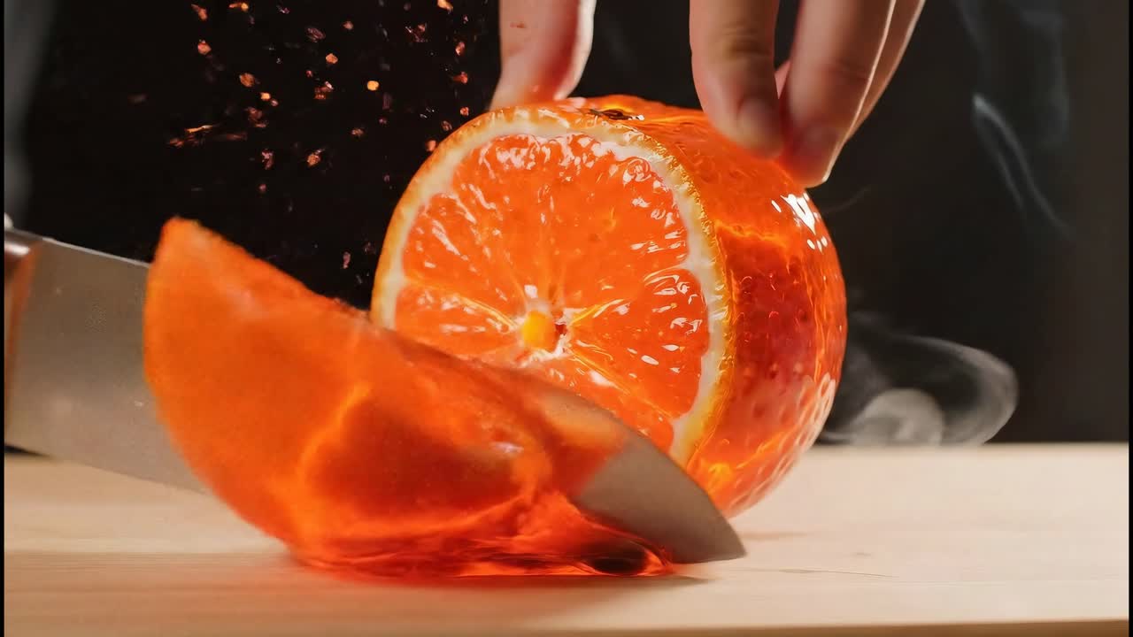 Cutting a Glowing Lava Orange