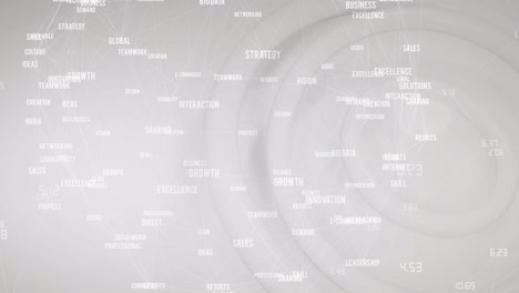 animation of business text over white 3d circles in background