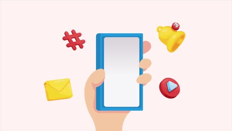 dispositivo de smartphone com animação de redes sociais