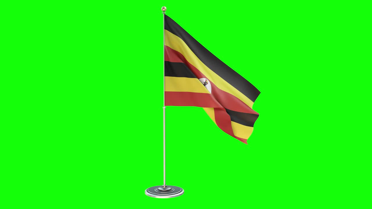uganda ilustración en 3d de la bandera ondeando en un poste con croma