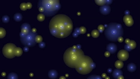 Abstract-pattern-of-floating-yellow-and-blue-circles-on-black-background