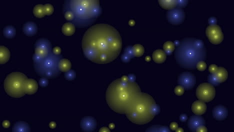 abstract pattern of floating yellow and blue circles on black background