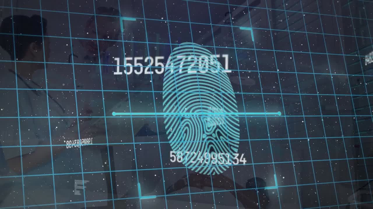 환자와 대화하는 백인 남성 의사에 대한 데이터 처리의 애니메이션