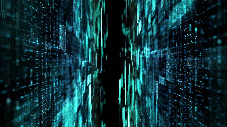 Advance matrix grid particles digitally generated image de-focus cyber space background environment