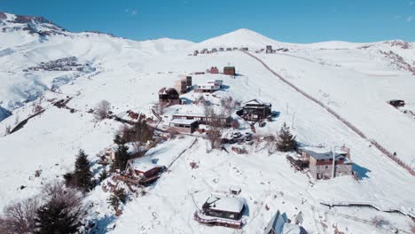 snowscape neighborhood over farellones mountain village near santiago, chile