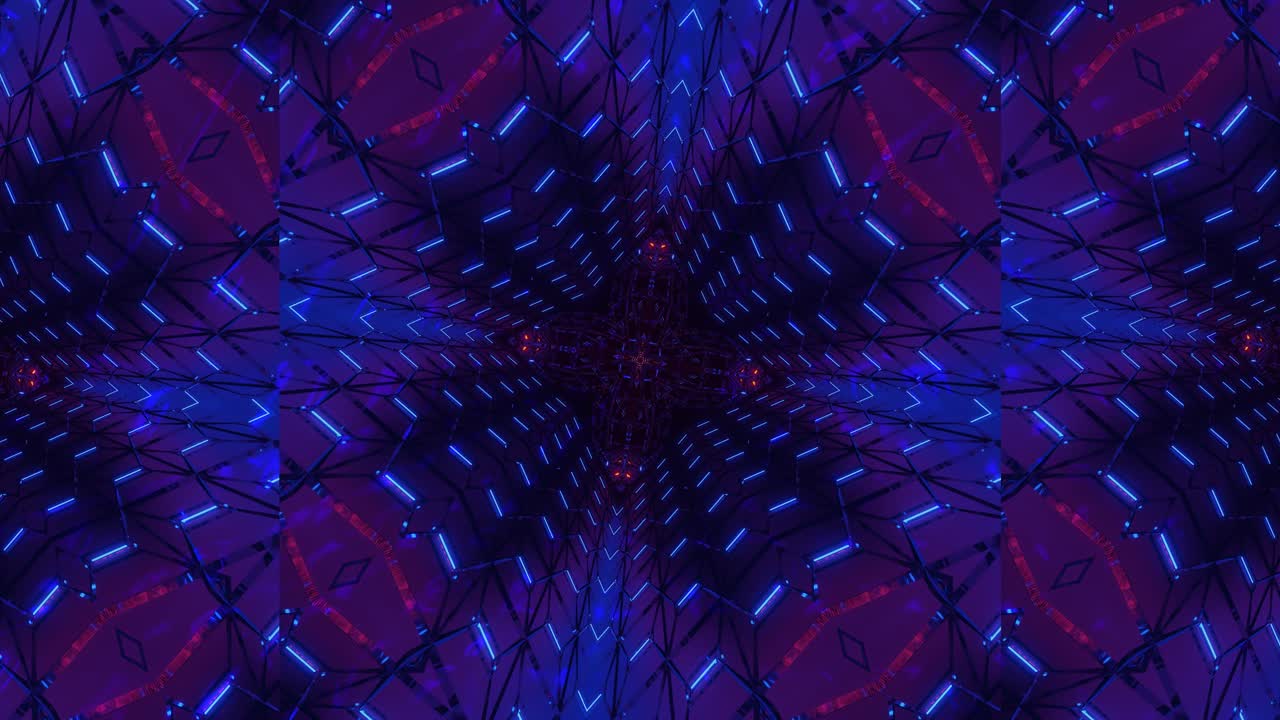 Blue and red shining kaleidoscope motion with crystal like structure, loop-able 3d cgi rendering animation