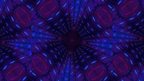 blue and red shining kaleidoscope motion with crystal like structure, loop-able 3d cgi rendering animation