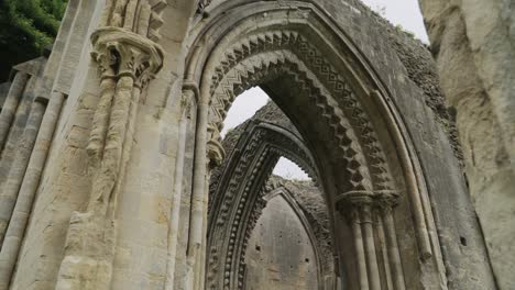 glastonbury abbey ruins, detail of the gothic arches 4k slow motion