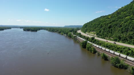 river, train, and highway scenic view