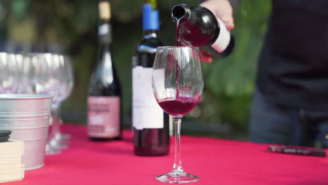 pouring red wine in a glass at an outdoor tasting event