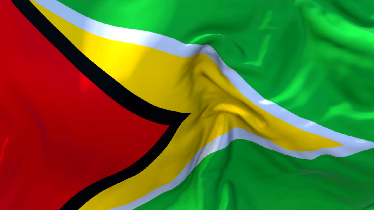 bandera guyana ondeando en el viento animación en cámara lenta. 4k textura de tela realista bandera soplando suavemente en un día de viento fondo de bucle continuo sin costuras.