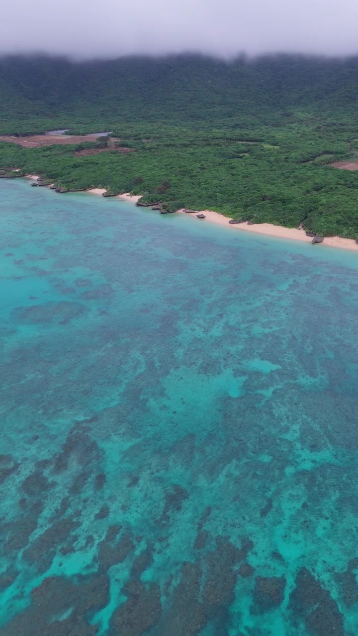 Spiaggia di Hirakubo con paesaggio marino turchese nell'isola di Ishigaki, Okinawa, Giappone - Drone, Scatto Verticale.