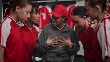 soccer team gathering in locker room