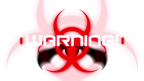 animation of text warning, over red biohazard symbol and bat, on white