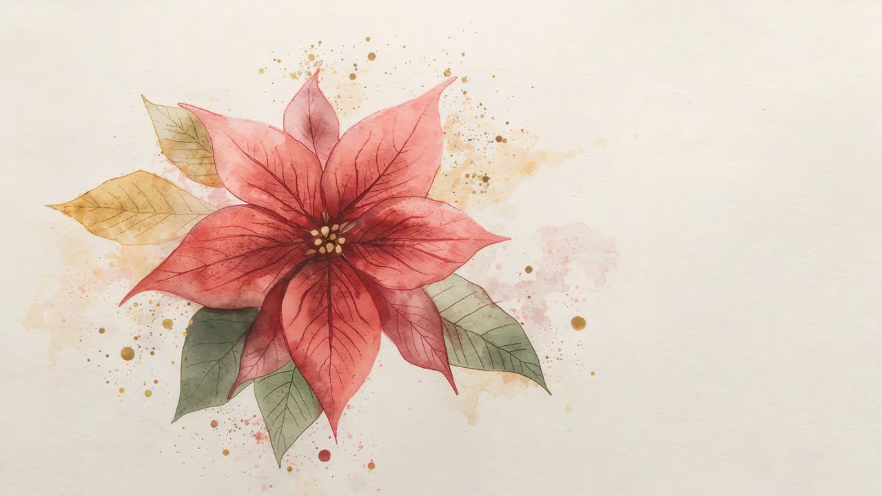 Riproduzione che inizia con una pittura ad acquerello che si ingrandisce verso destra su carta, rivelando petali e schizzi