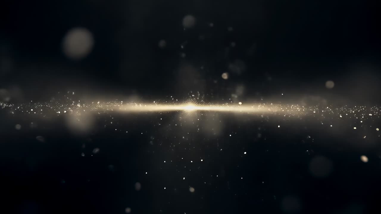 Opening golden flare sending particles drifting forward, thinning and ...