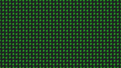 loopable abstract animated background with small rotating triangles and zig zagging lines tiled on a dark grey background in bright green color scheme