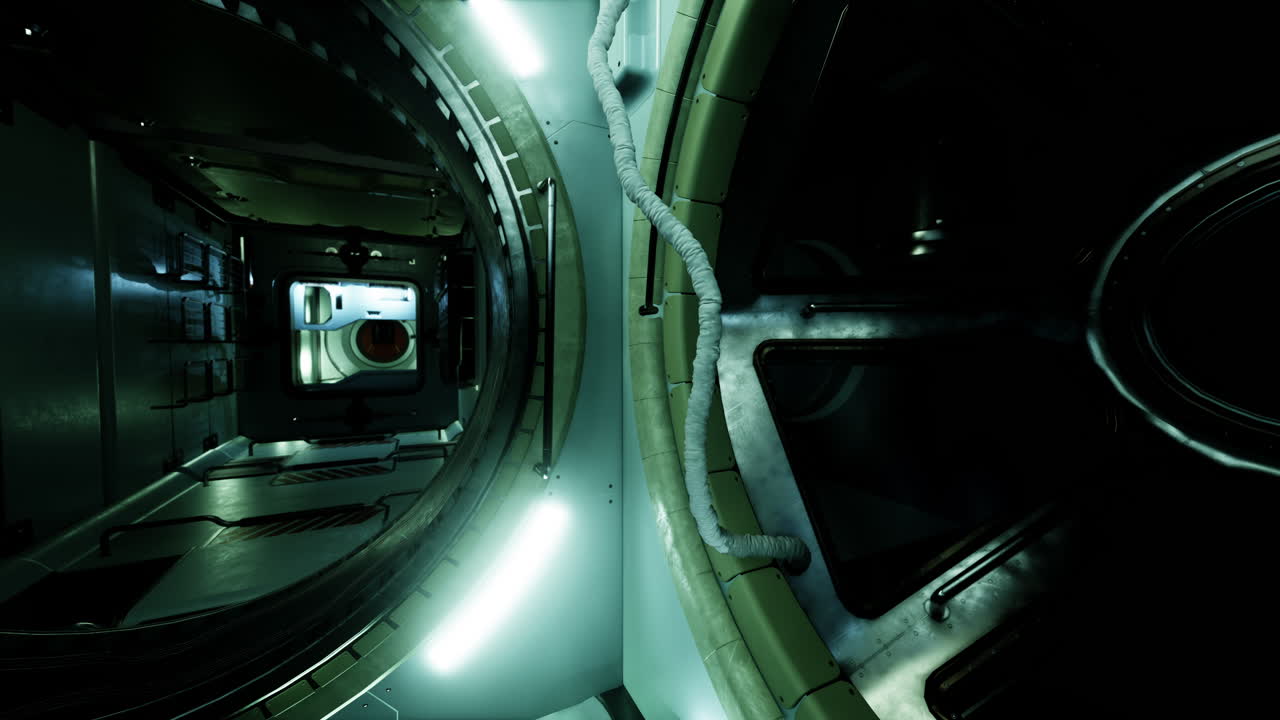 복도 안의 미래적인 우주선