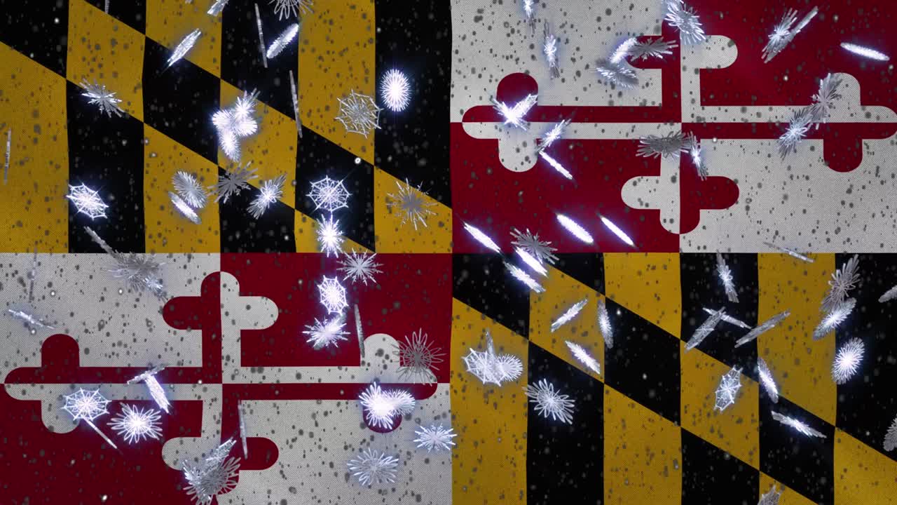 maryland ondeando la bandera y la nieve fondo cíclico para navidad y año nuevo, bucle