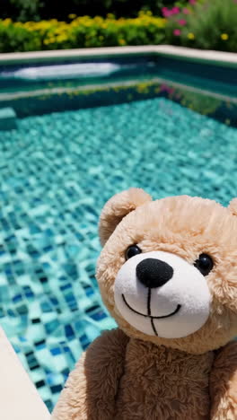 teddy bear in a swimming pool
