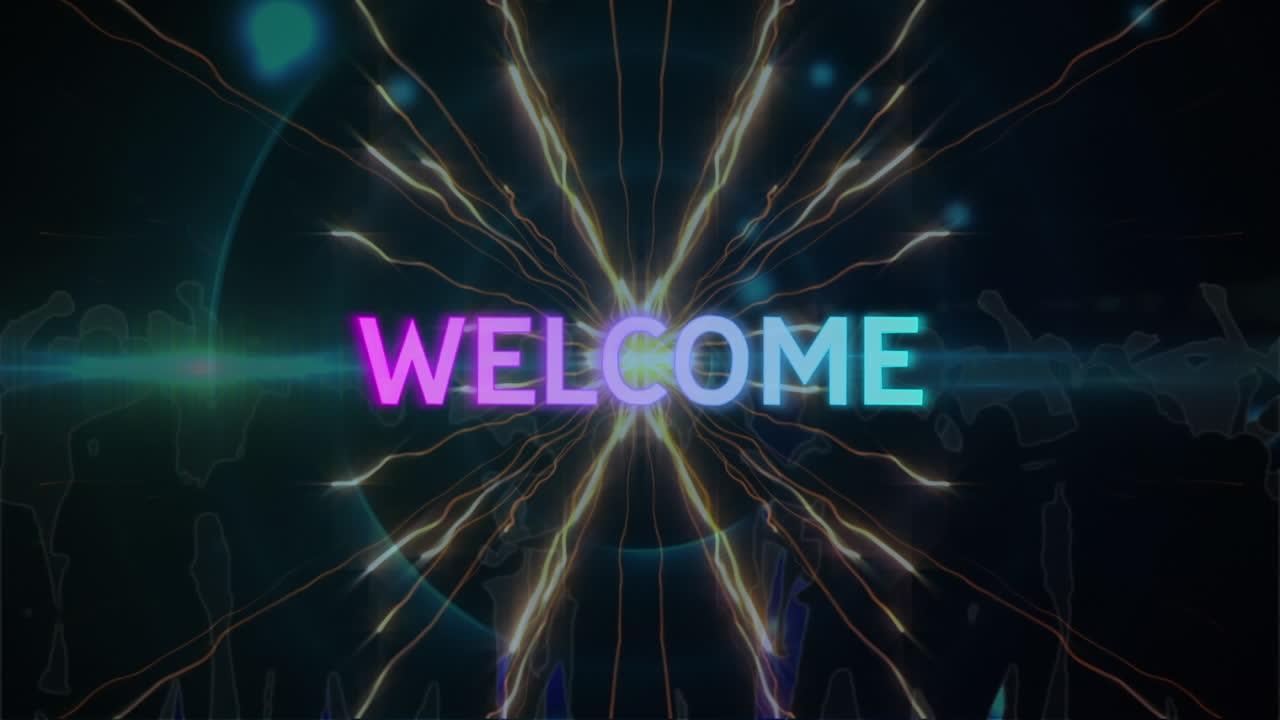 Animation of welcome text over glowing light trails