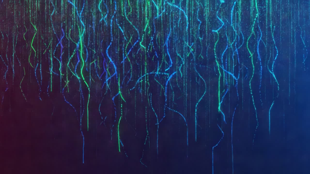 En abstrakt visuel repræsentation af kaskadelysspor i levende farver, der fanger essensen af bevægelige energier og væskedynamik i et dynamisk digitalt miljø