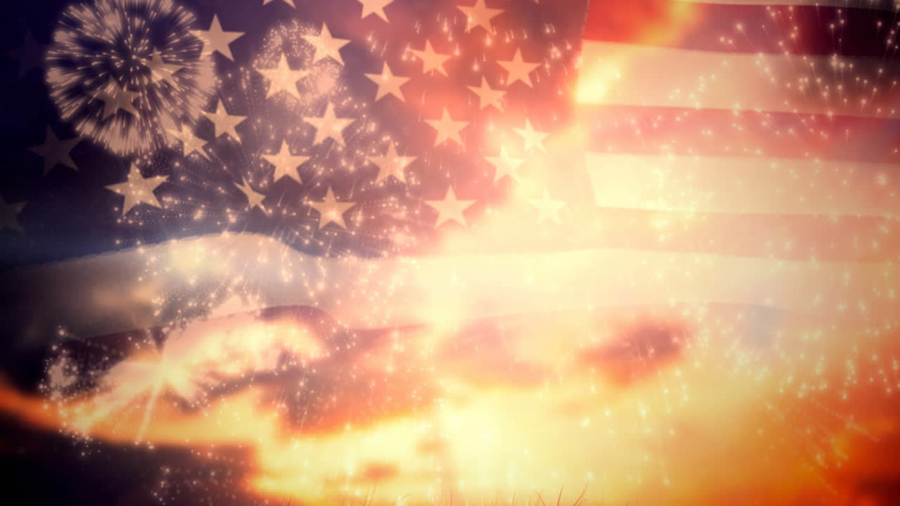 Composition of flag of united states of america over clouds