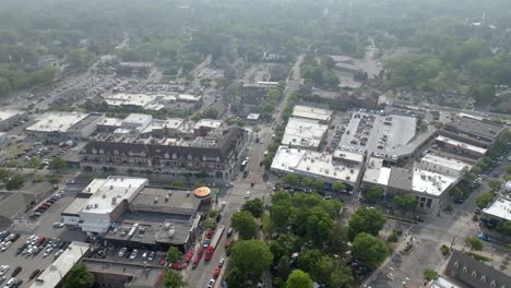 Downtown-Plymouth,-Michigan-with-drone-video-moving-in-wide-shot