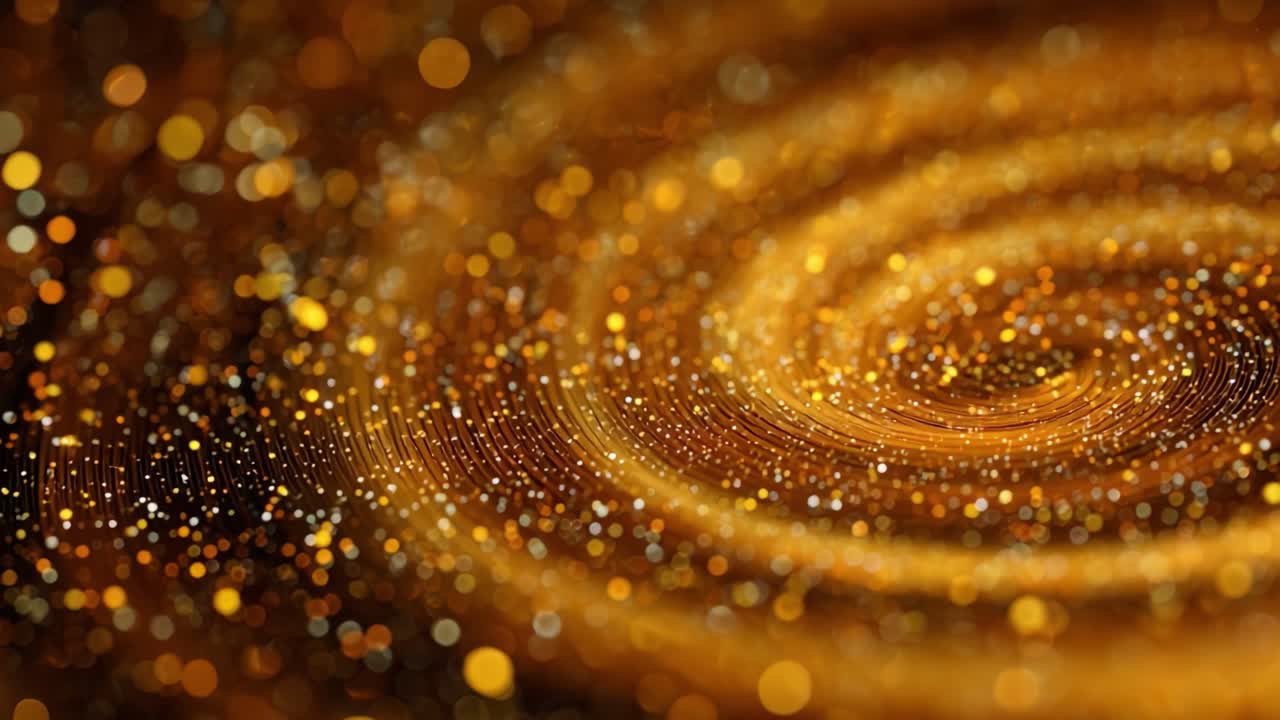 En fantastisk, glitrende hvirvel af gyldne partikler danser i bevægelse. Den viser lysets skønhed og komplekse detaljer i en kosmisk dans af farve og tekstur.