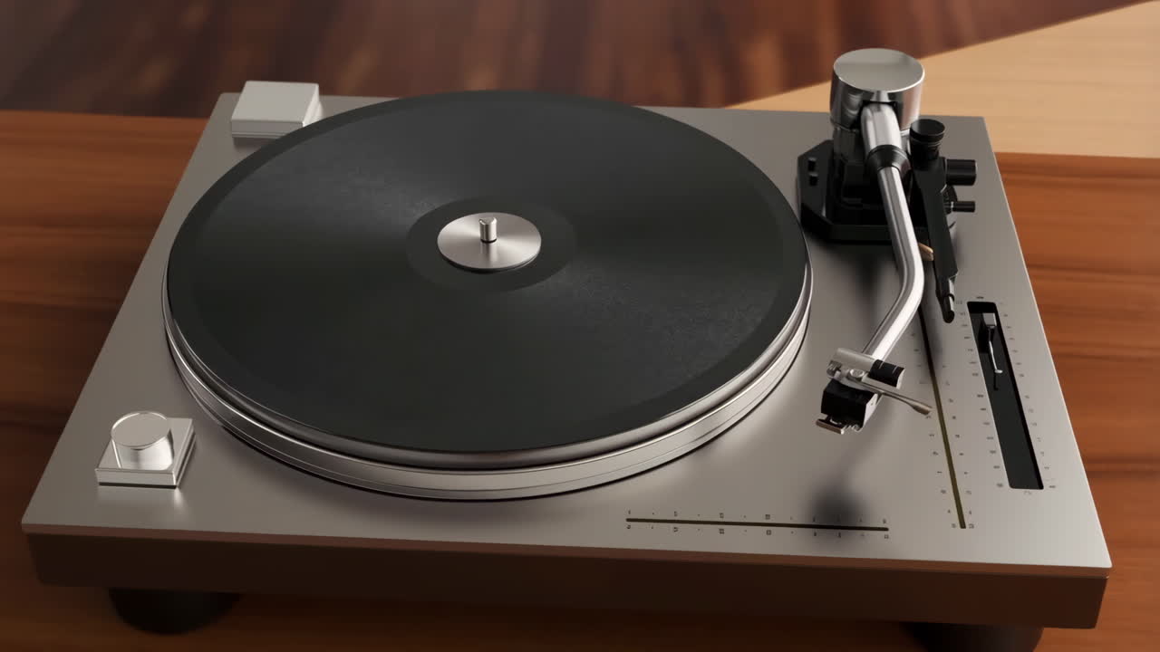 Close-up view of a classic silver turntable